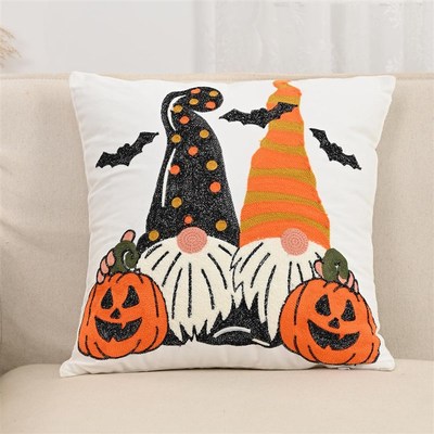 跨境热卖万圣亡灵节绣花靠垫套枕头套南瓜幽灵女巫蝙蝠家居抱枕套
