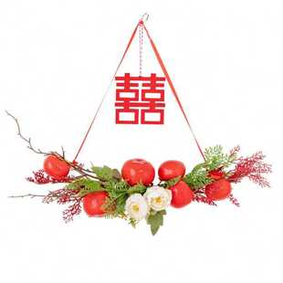 饰品藤编仿真花花艺挂件婚庆用品 婚房房门立体喜字摆件结婚布置装