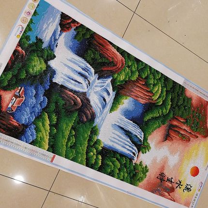 5D钻石画绣好成品图流水生财玄关竖版满钻纯手工贴十字绣成品出售
