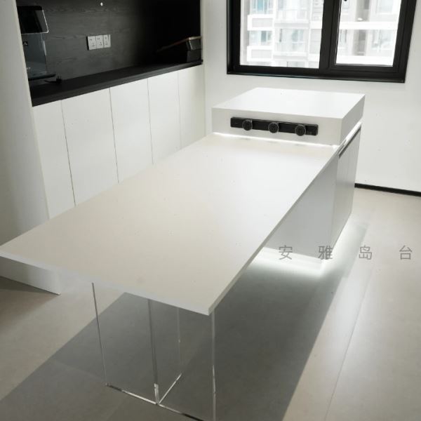 法式亚克力岛台茶桌餐桌椅吧台一体家用移动餐厅悬浮感中岛台