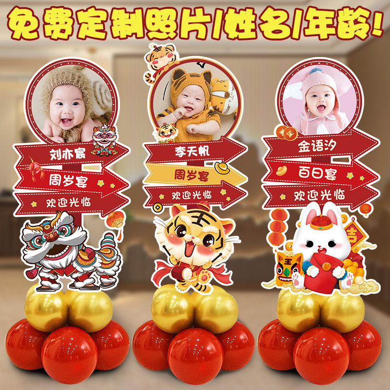 宝宝周岁百天生日照片海报装饰气球kt板满月迎宾牌定制百日宴布置