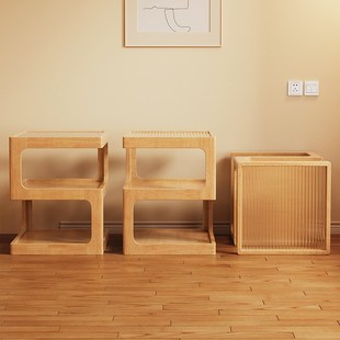 原木风实木床头柜创意床边柜现代简约小户型储物柜卧室床头置物架