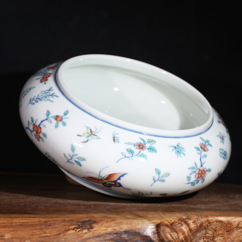 涂杏花 青花斗彩花蝶纹水浅  景德镇陶瓷家用中式宫廷茶杯