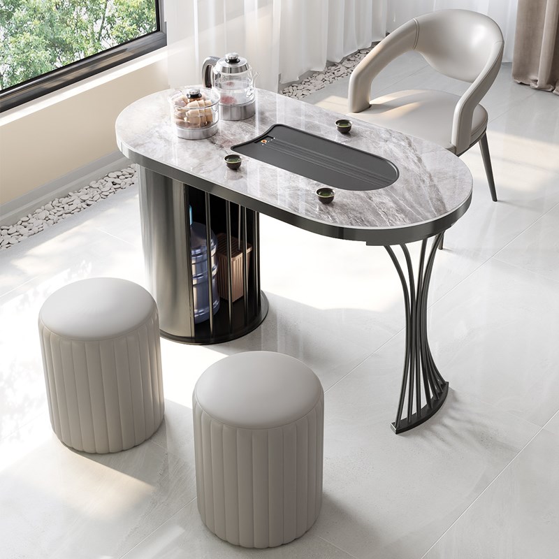 阳台家用泡茶桌现代简约功夫岩板小型茶台不锈钢轻奢小茶桌椅组合