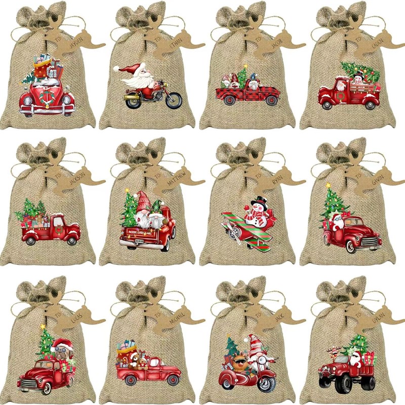 热卖圣诞麻布袋礼品套装亚麻布抽绳束口袋棉麻礼品袋现货