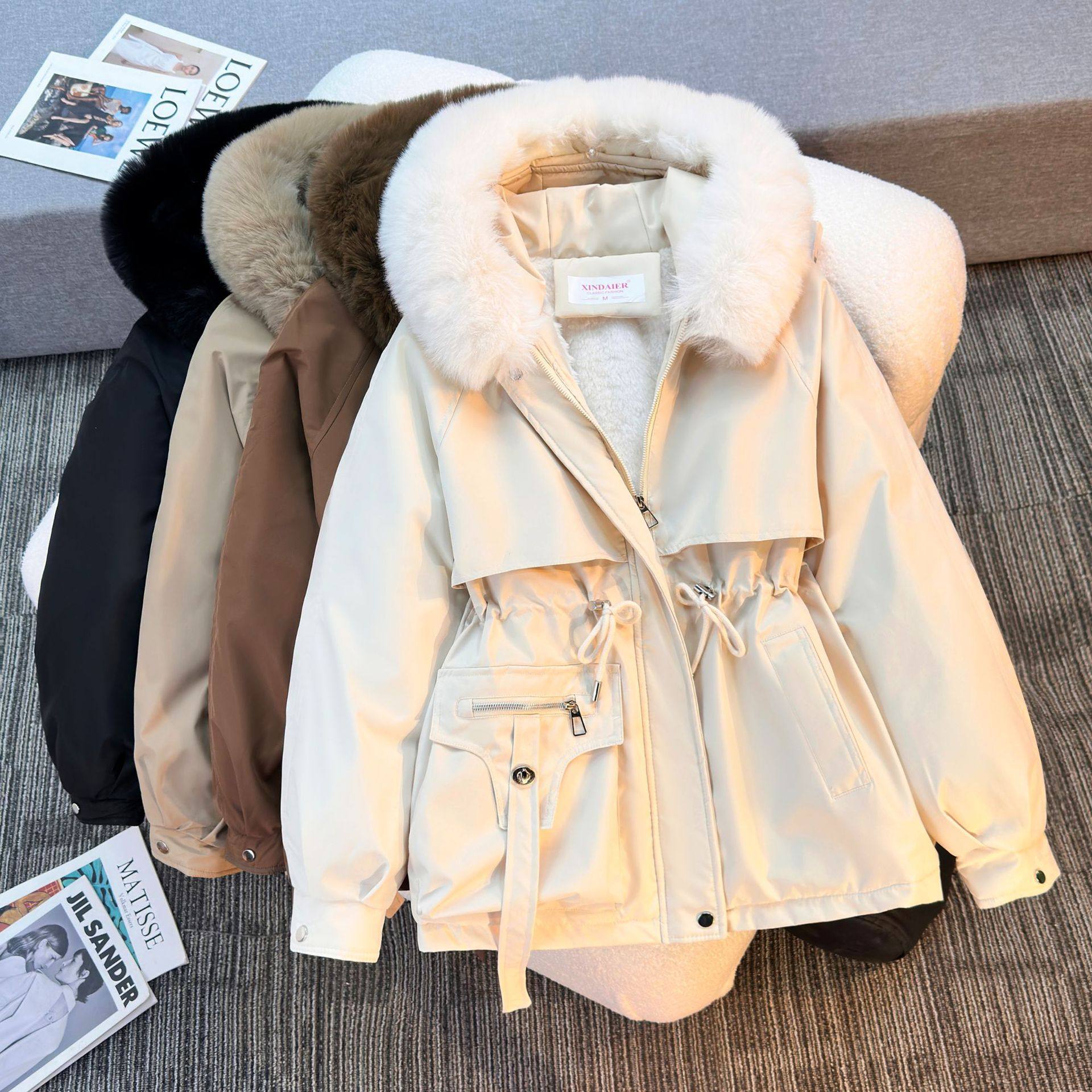 高个子女生加长款上衣派克服保暖加绒毛领女派克服百搭加绒一体