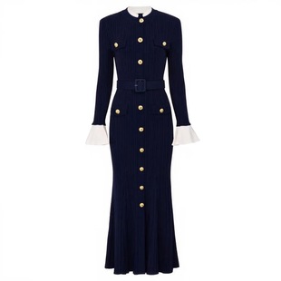 显瘦长连衣裙 针织修身 高个子女生加长款 130裙长针织连衣裙长袖