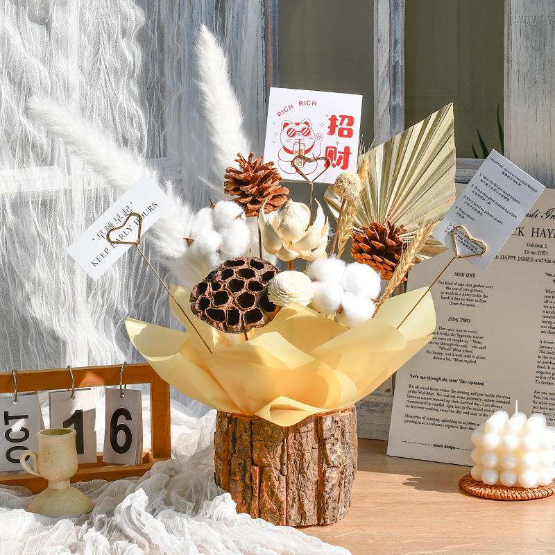 创意覆古树皮实木花瓶摆件餐桌客厅插花麦穗天然干燥花花束装饰摆