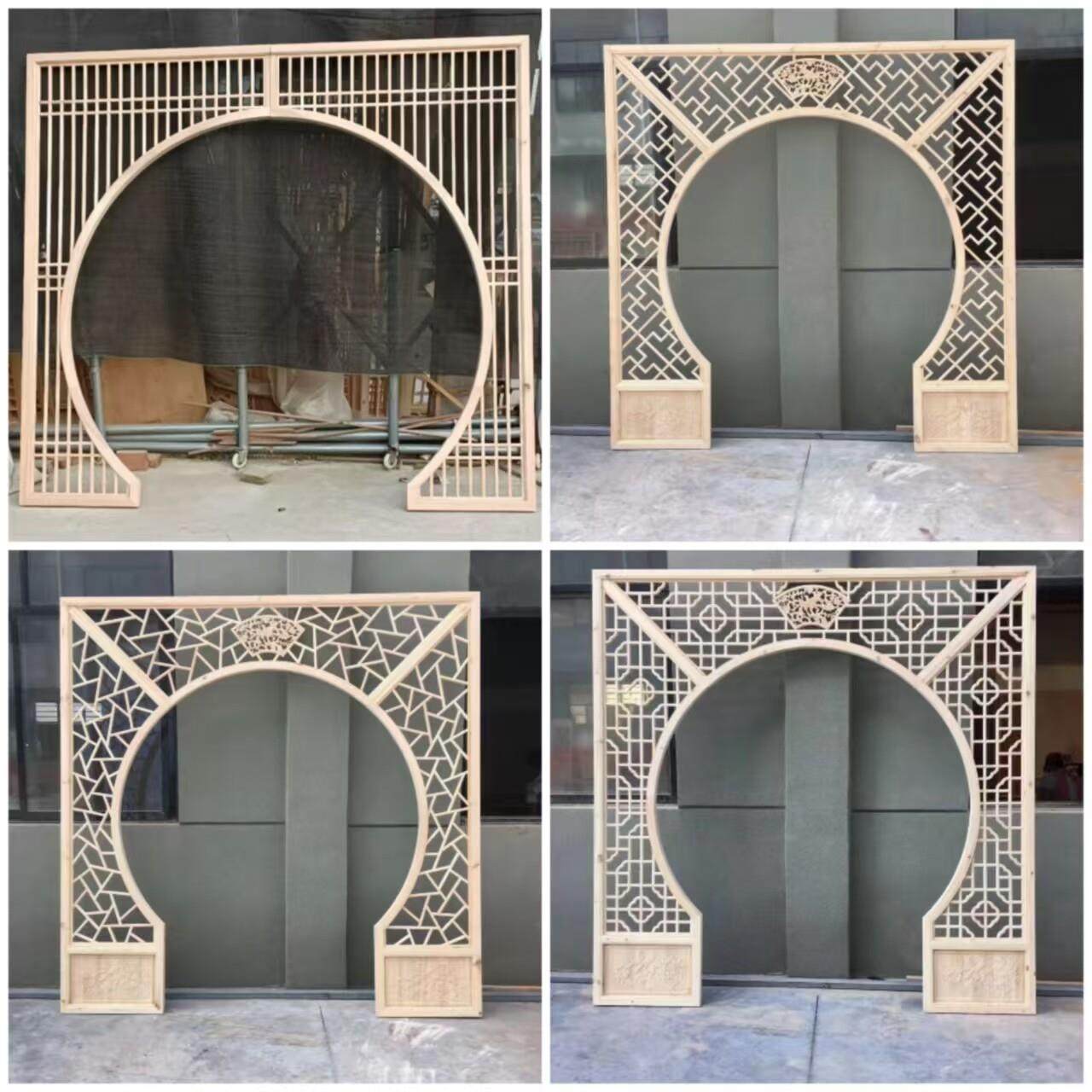 新中式园形月洞门实木仿古客厅月亮门博古架圆拱门中医馆屏风隔断