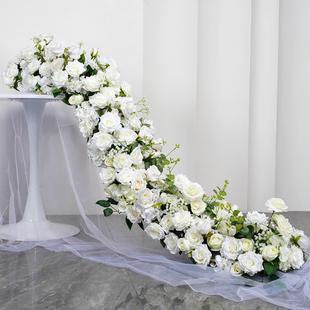 饰舞台生日派对布置成品花墙 仿真玫瑰花婚庆长花排婚礼餐桌橱窗装