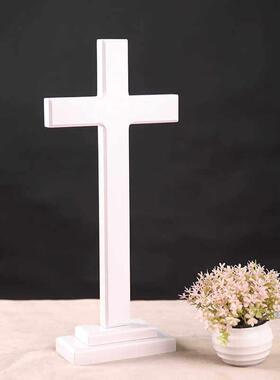 包邮白色实木十字架摆件大型木质落地十字架挂墙放桌面居家装饰