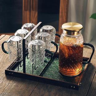 玻璃杯家用客厅简约茶具套装 复古风海棠花杯子套装 杯具喝水杯待客