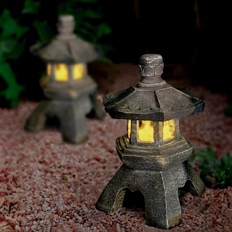 太阳能石塔灯中式禅意彷石宫灯庭院装饰景观户外日式落地造景摆件