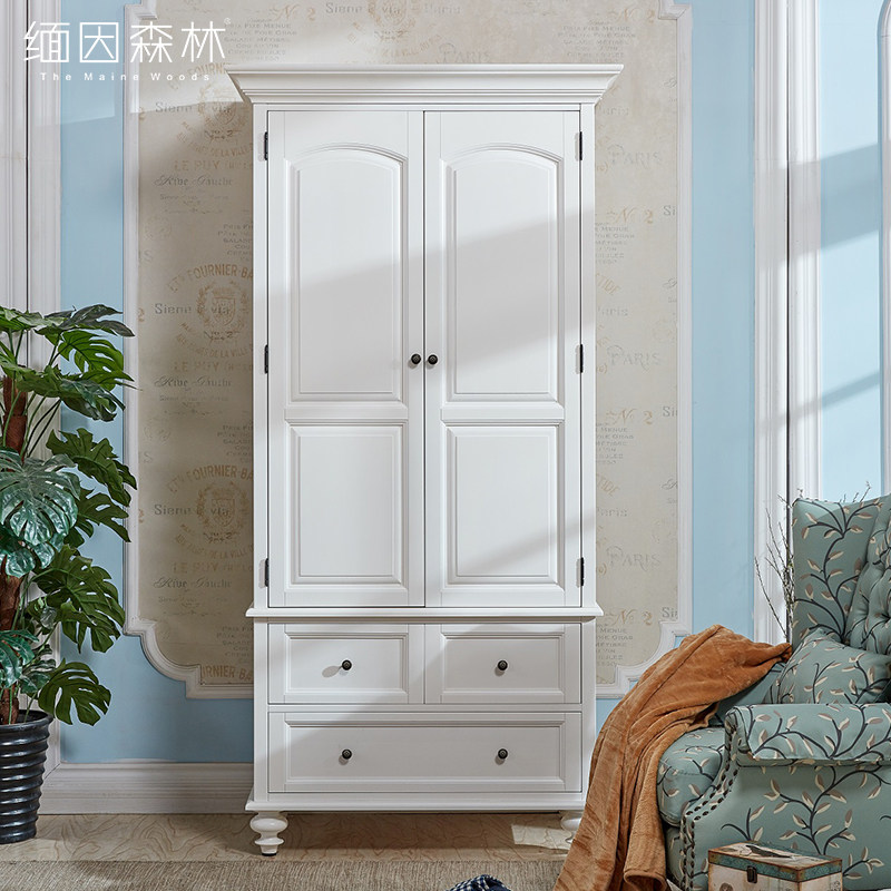 美式衣柜实木欧式衣橱卧室白色白蜡木成品二门三门原木环保主卧,住宅家具,独立衣柜,淘宝优惠券,粉丝福利购,淘宝优惠卷