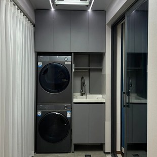 蜂窝铝阳台洗衣机烘干机组合柜叠放一体洗衣机柜T双机位洗衣池定