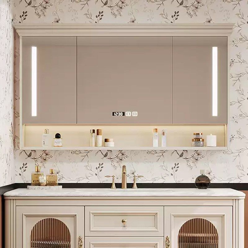 橡木烤漆智能单独浴室镜柜卫生间挂墙式带灯除雾实木镜箱尺寸定制