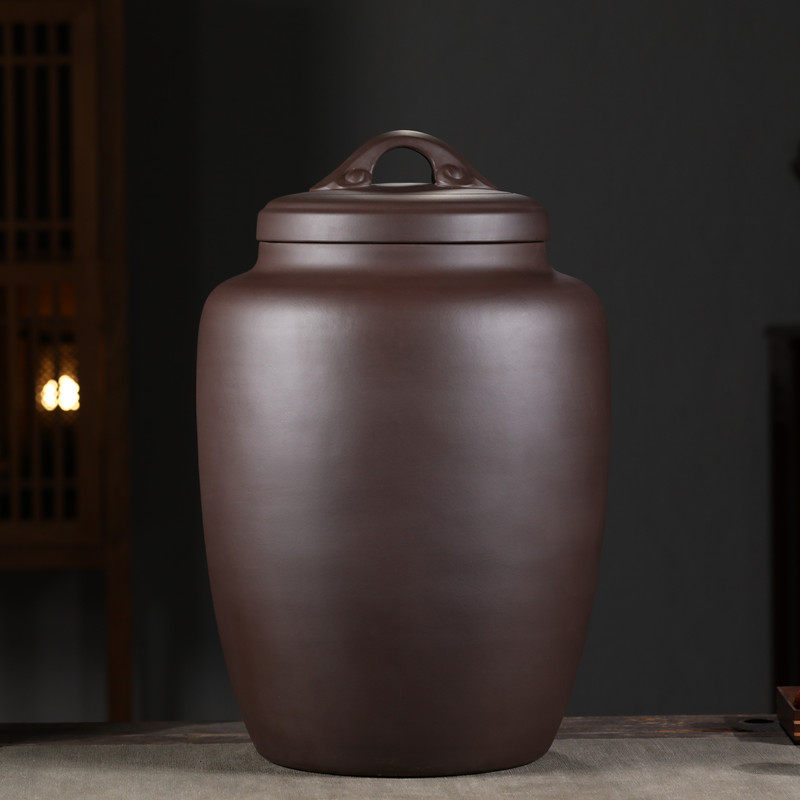 大号紫砂茶叶罐宜兴特大码原矿紫砂密封茶缸普洱储存散茶饼罐茶桶