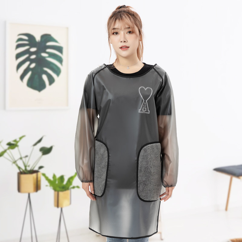 防水围裙女长f袖罩衣家用厨房防油软皮防油成人反穿衣马甲定制log