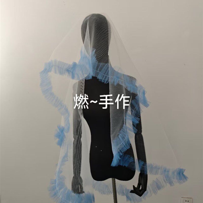 新娘饰品i-蓝色荷叶边小众头纱