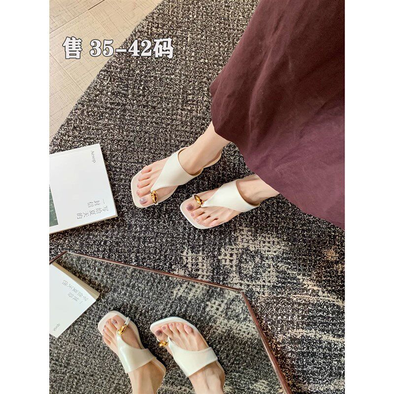 大码女鞋41-43方头凉鞋女套趾人字拖鞋夏外穿M百搭平底凉拖41 42