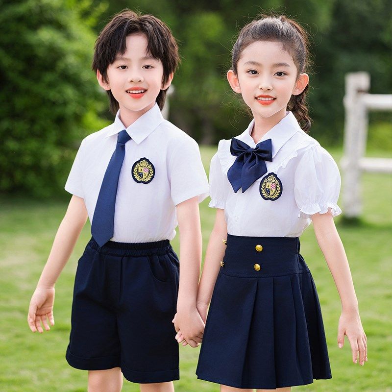 英伦学院风白衬衫校服套装小学生夏E季新幼儿园六一表演服毕业班