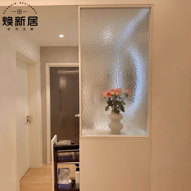 奶油风屏风玻璃半墙卫生间隔断进门遮挡J洗手台浴室不锈钢银玻定