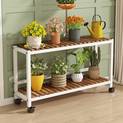 阳台花架2025新款可移动带轮花架子客厅落地式铁艺双层实木花盆架