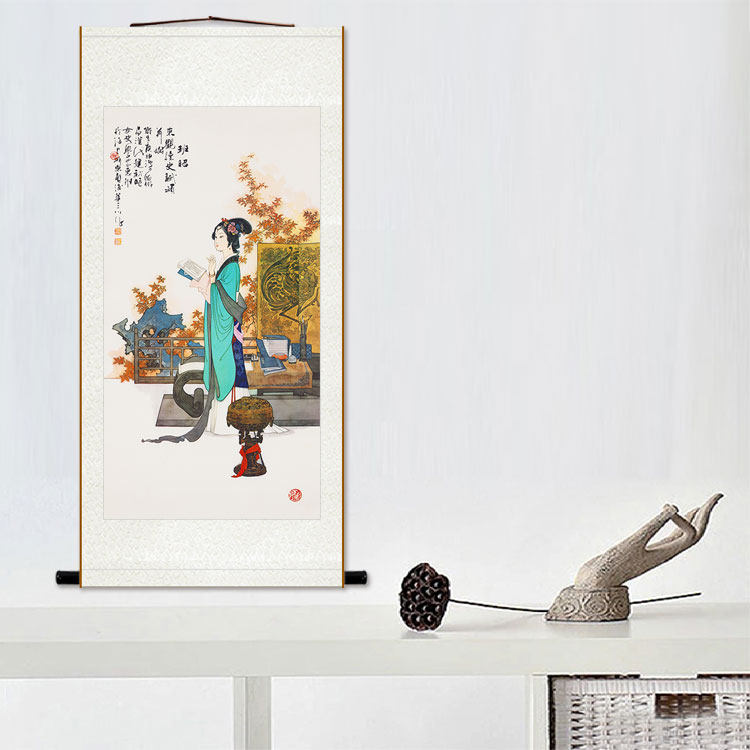 班昭画像 班姬曹大家 古代才女人物卷轴挂画 绢布丝绸装饰画定制