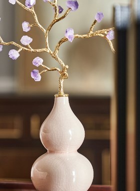 天然紫水晶树冰裂纹陶瓷葫芦紫气东来摆件客厅玄关壁龛装饰艺术品