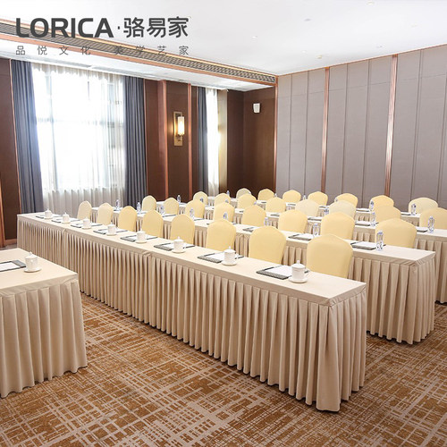 会议桌桌布长方形长条室桌商w务展会桌套罩简约绒布高级感桌裙定