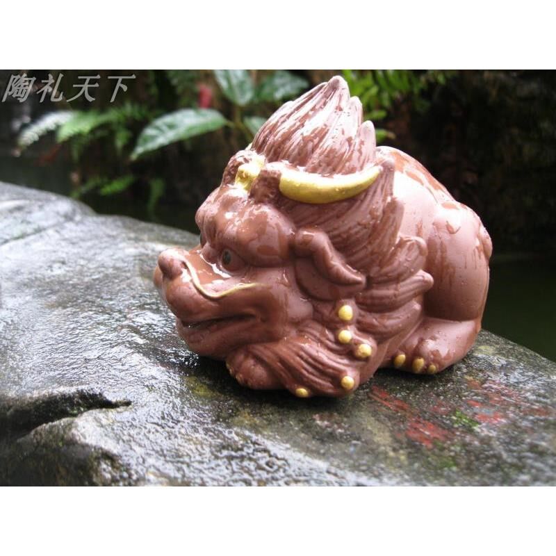 上古神兽喷水狻猊招财摆件假山盆景鱼族鱼缸精品陶瓷流水配件装饰