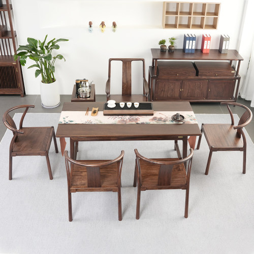 新中式乌金木茶桌办公室实木茶桌椅组合功夫茶台新款高端干泡茶桌