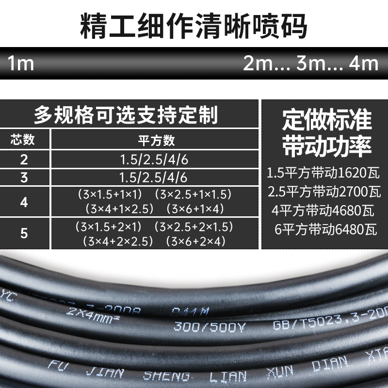 YC橡胶电缆e线2/3/4/5芯1.5 2.5 4 6平方柔软防冻耐磨YZ橡套电缆