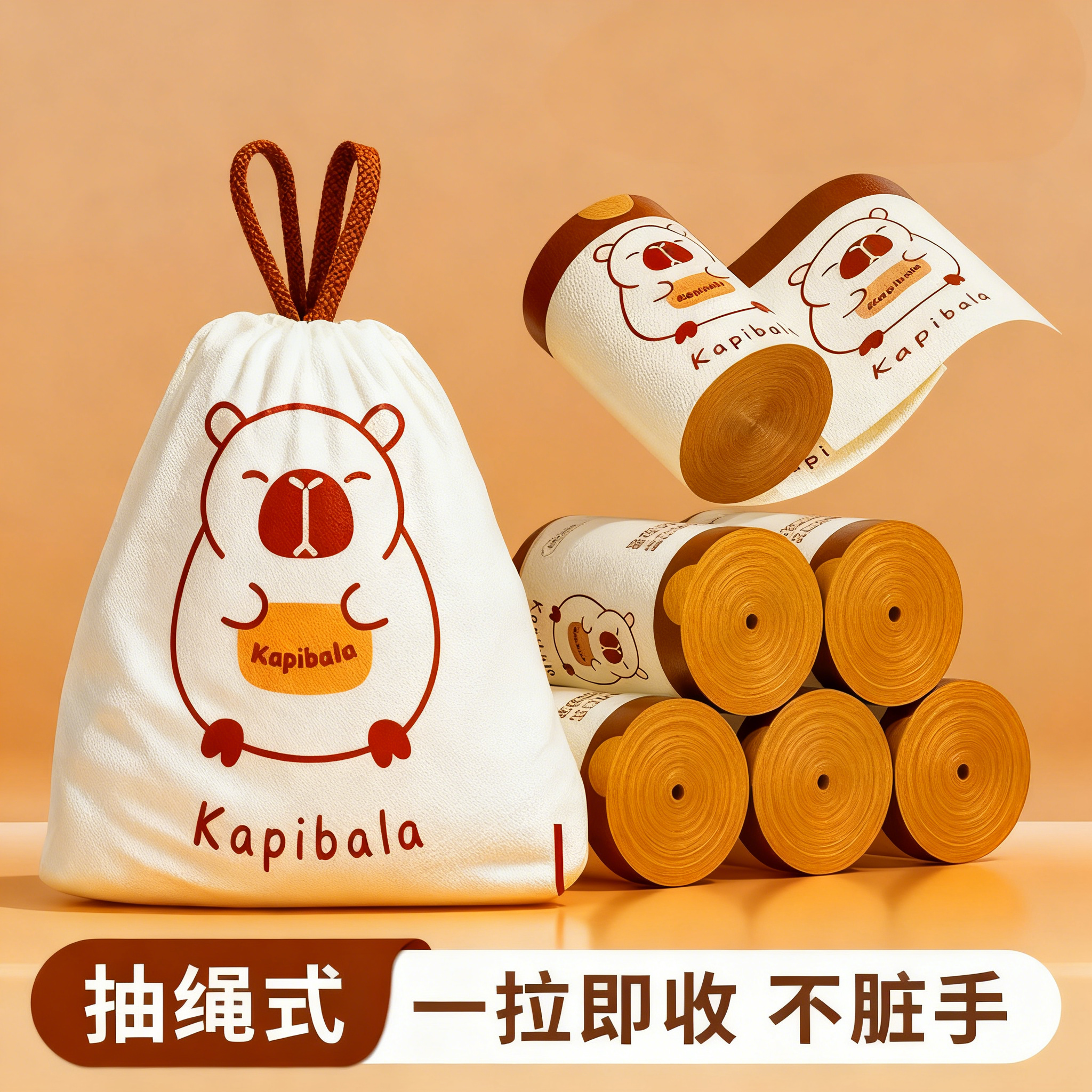 家用加厚抽绳垃圾袋 香氛手提款 塑料收纳袋抽绳设计包装袋抽绳款