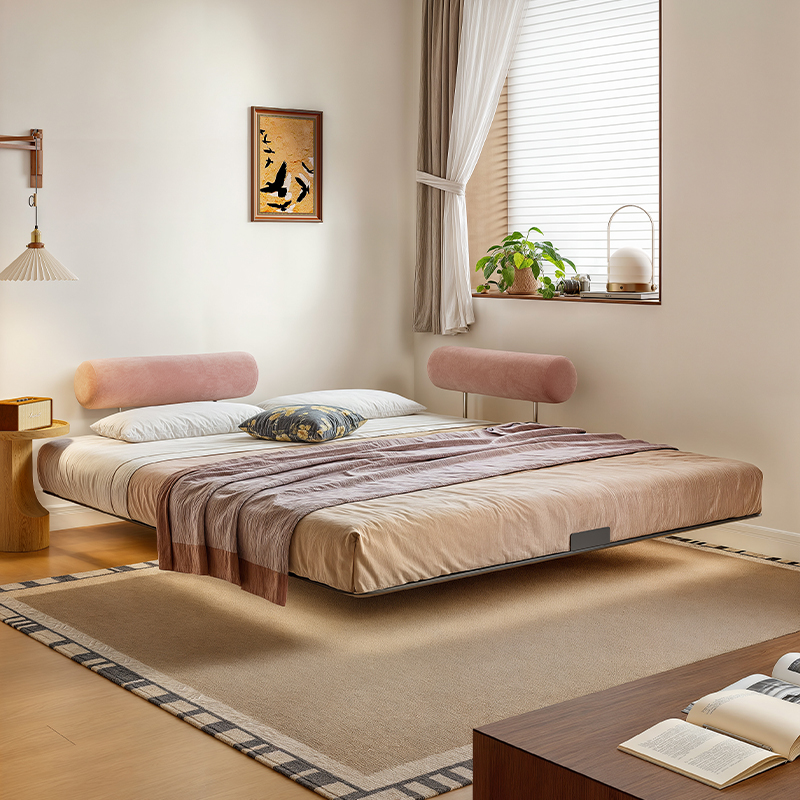 现代简约碳素钢架床齐边双人床