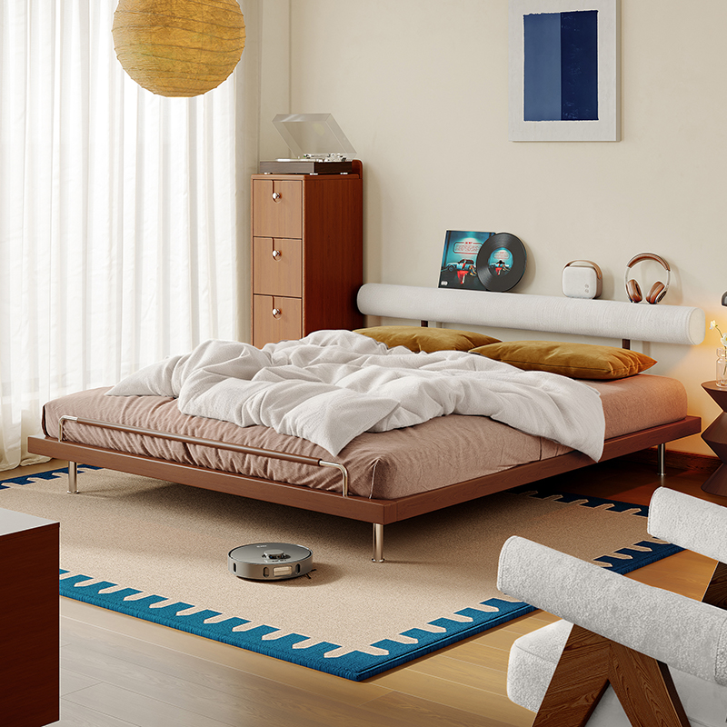 北欧布艺中古风白蜡木实木床