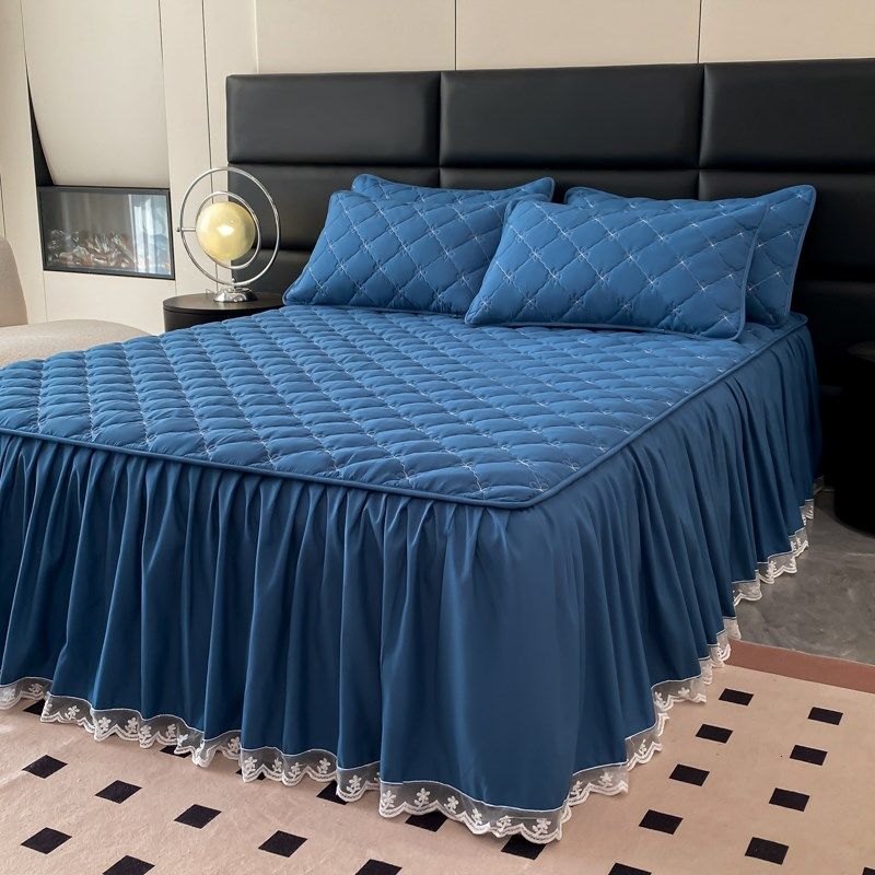 原棉大豆夹棉床裙三件套亲肤刺绣床护罩床盖防尘全包床单双人家用,床上用品,床裙,淘宝优惠券,粉丝福利购,淘宝优惠卷