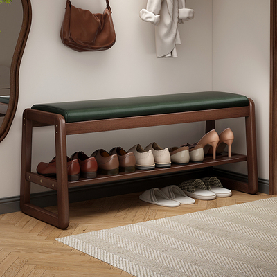 换鞋凳家用门口实木入户可坐鞋柜鞋架室内软包楼道高级感皮质凳子