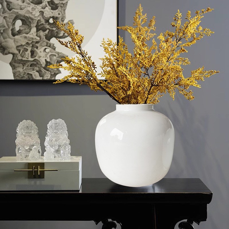 白色陶瓷花瓶店复古鲜花插花陶瓷奶油色大W口径陶罐花瓶