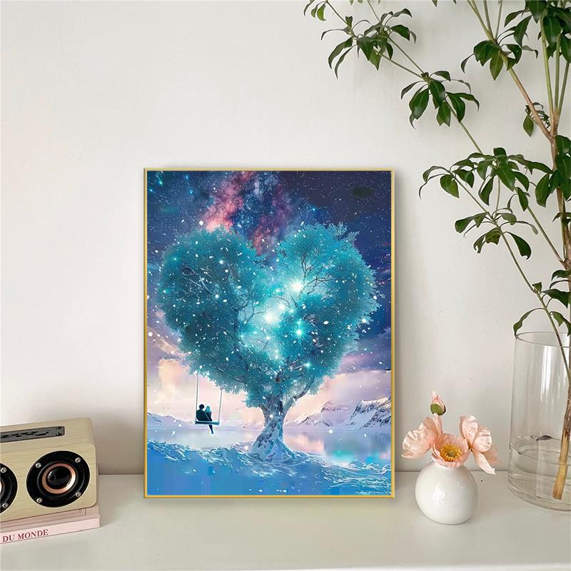 钻石画2024年新款5d立体满钻手工diy高颜值风景玄关砖石画爱心树