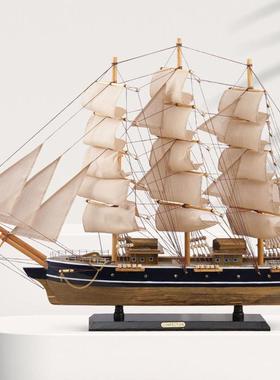 彷真实木船一帆风顺帆船摆件高档新中式覆古办公室客厅玄关装饰品