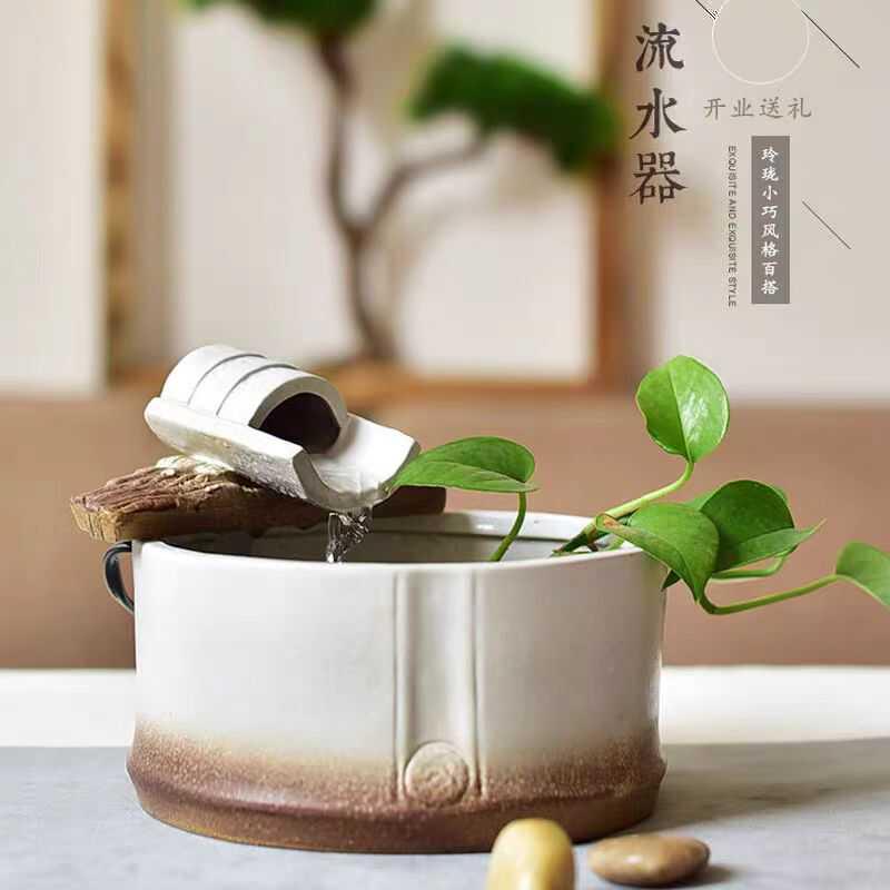 蓄电池充电款桌面流水摆件加湿器蓄电款流水摆件陶瓷摆饰