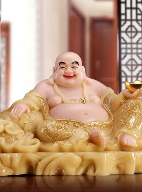 秦歌汉白玉弥勒佛大肚开心笑佛像弥勒菩萨家用客厅招财弥勒佛摆件