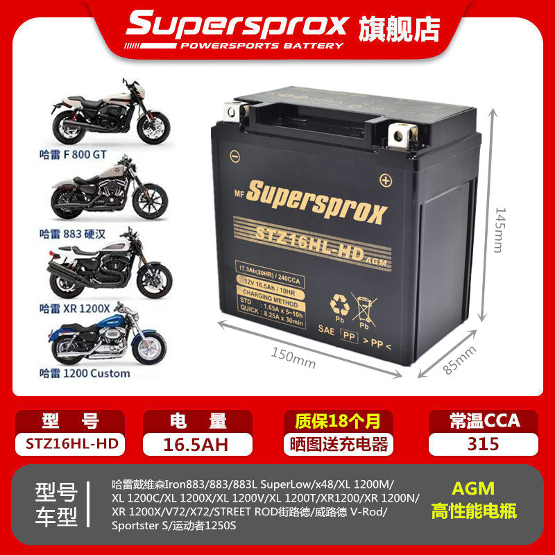 哈雷975运动者S1250SS 883 X48 XL1200X XG750泛美1250电瓶蓄电池