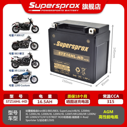 哈雷975运动者S1250SS 883 X48 XL1200X XG750泛美1250电瓶蓄电池