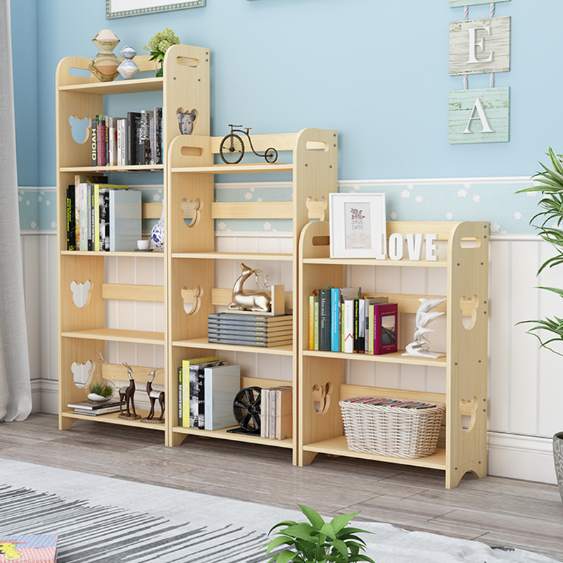 儿童落地式书架全实木简约现代简约组合创意储物原木学生小书柜