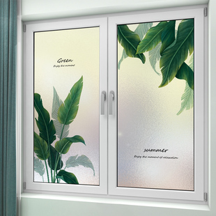 清新绿植玻璃贴纸透光不透明静电玻璃窗防窥膜磨砂窗户贴纸防走光