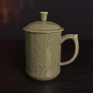 青瓷茶杯带盖家用水杯单杯商务办公杯会议泡茶杯茶具礼品陶瓷杯子