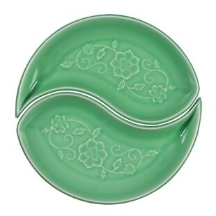 盛菜碟子边盘大盘 龙泉青瓷餐具陶瓷家用盘子缠枝牡丹深盘创意中式
