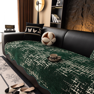 沙发垫四季通用2026新款加厚雪尼尔坐垫直排一片式防滑皮盖布垫